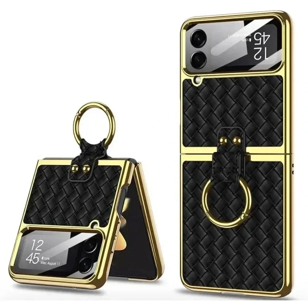 SHIELD Case For Samsung Galaxy Z Flip 4 Weave Fabric Business Style‎ Cool Black